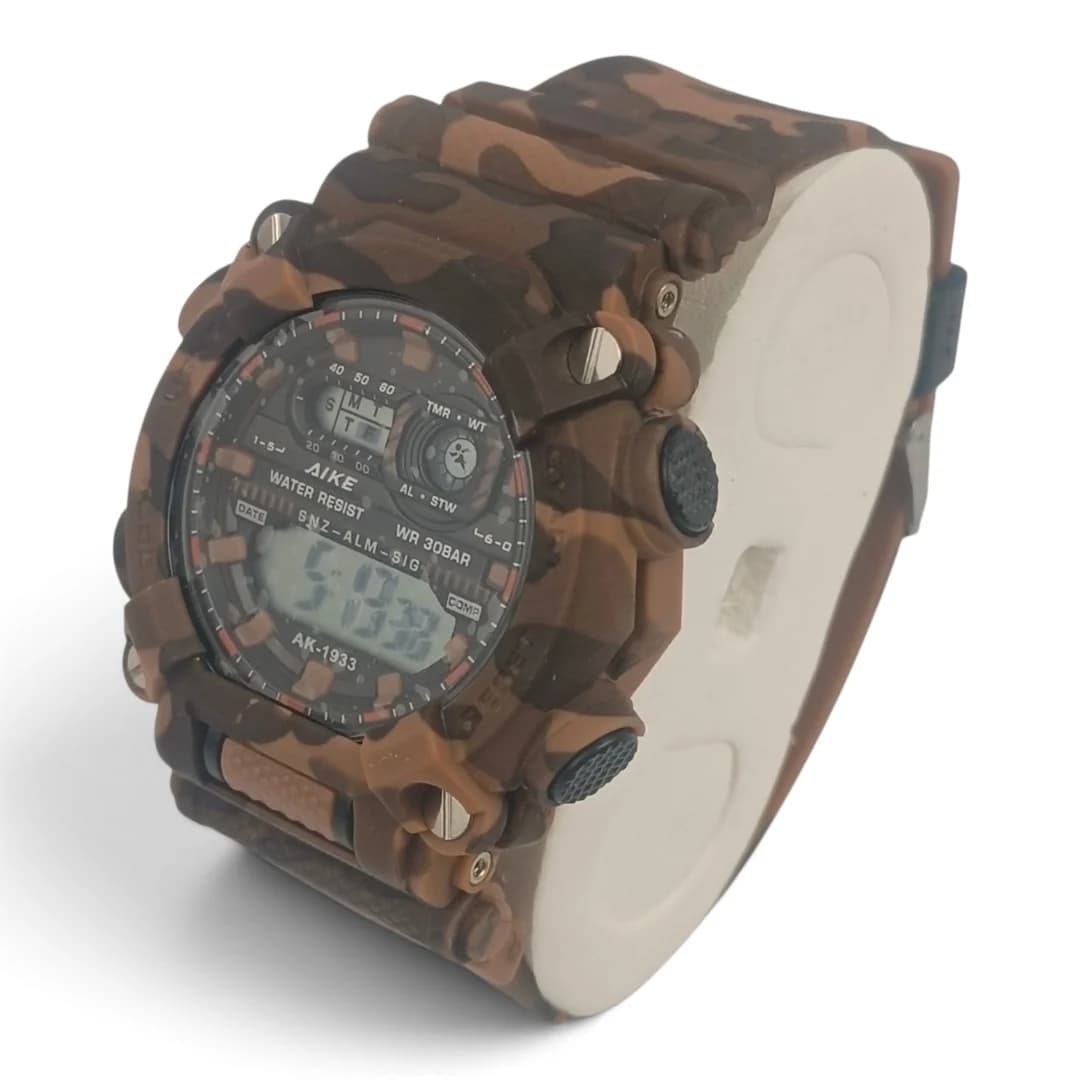 ساعت مچی اسپرت آیک | AIKE طرح G-SHOCK دیجیتالی مدل AK-1933 رنگ قهوه ای ارتشی به همراه جعبه و پاکت اورجینال — تصویر ۹