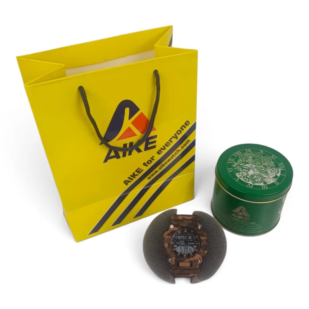 ساعت مچی اسپرت آیک | AIKE طرح G-SHOCK دیجیتالی مدل AK-1933 رنگ قهوه ای ارتشی به همراه جعبه و پاکت اورجینال — تصویر ۶