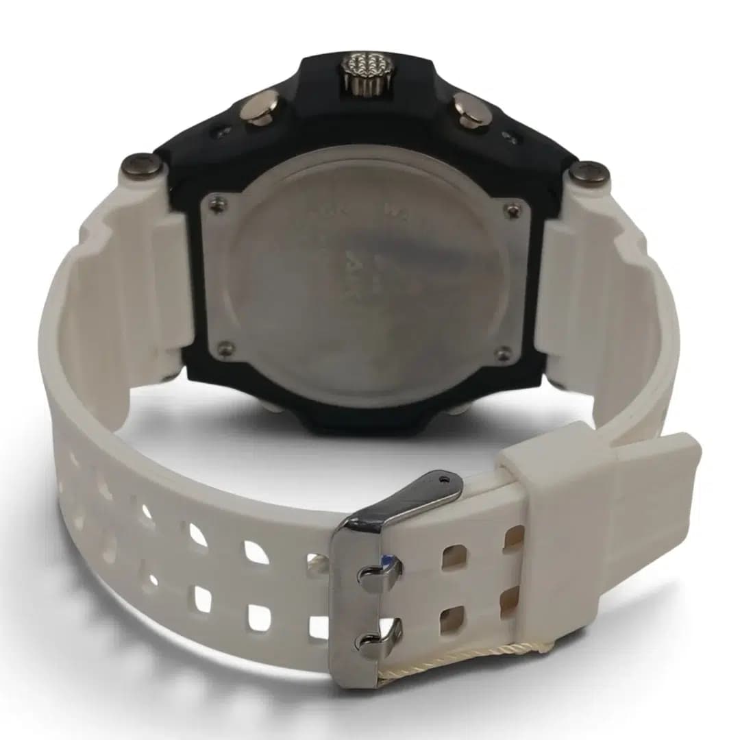 ساعت مچی اسپرت آیک | AIKE طرح G-SHOCK دیجیتالی مدل AK-1856 رنگ مشکی بند سفید به همراه جعبه و پاکت اورجینال — تصویر ۴