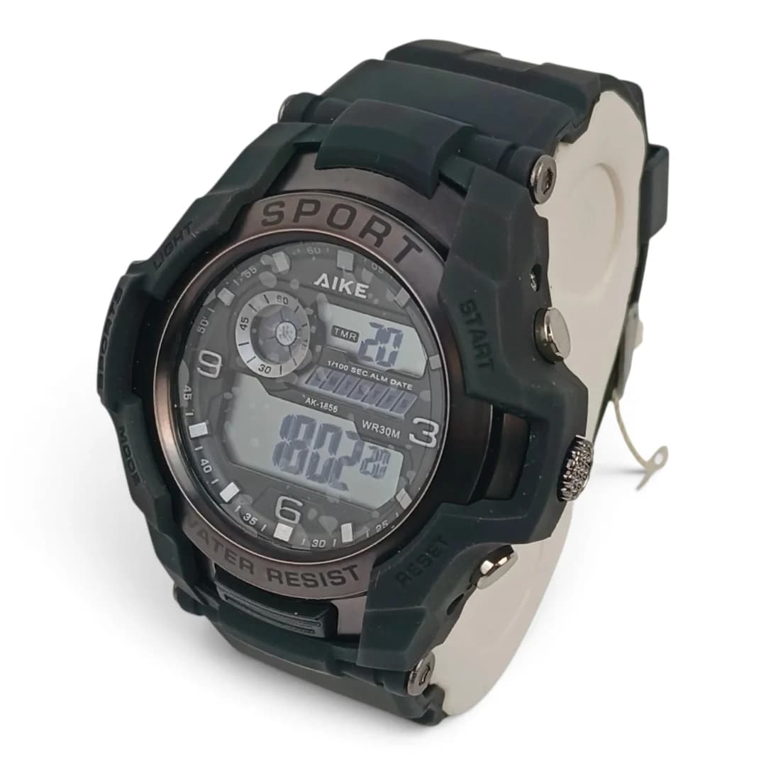 ساعت مچی اسپرت آیک | AIKE طرح G-SHOCK دیجیتالی مدل AK-1856 رنگ مشکی – سبز ارتشی به همراه جعبه و پاکت اورجینال — تصویر ۹