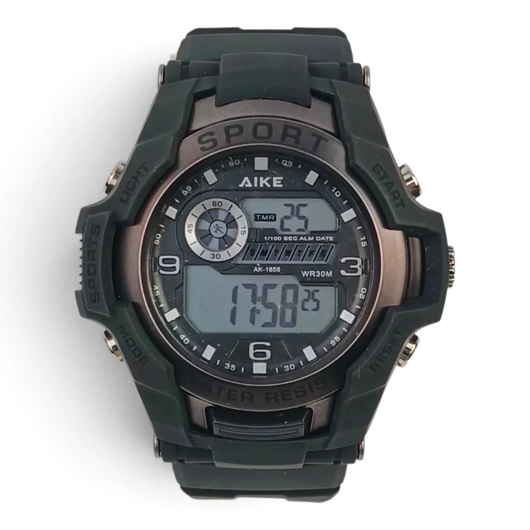 ساعت مچی اسپرت آیک | AIKE طرح G-SHOCK دیجیتالی مدل AK-1856 رنگ مشکی – سبز ارتشی به همراه جعبه و پاکت اورجینال