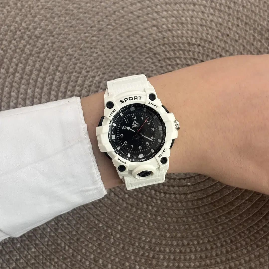 ساعت مچی اسپرت آیک | AIKE طرح G-SHOCK عقربه ای مدل AK-005 رنگ سفید به همراه جعبه و پاکت اورجینال — تصویر ۸