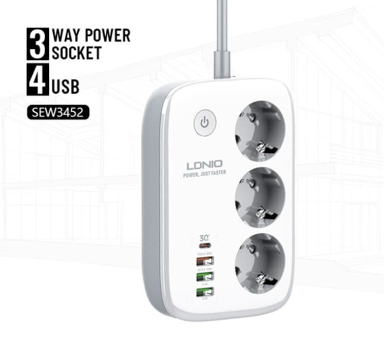 چند راهی برق هوشمند الدینیو مدل SEW3452 با ۳ خروجی و کابل ۲ متری ( اورجینال ) — تصویر ۹