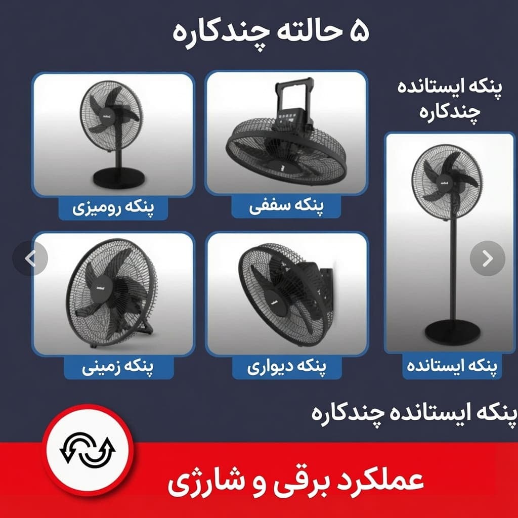 پنکه شارژی ۵ حالته سانفورد مدل SF965RTF | ۱۶ اینچ با ریموت کنترل — تصویر ۹