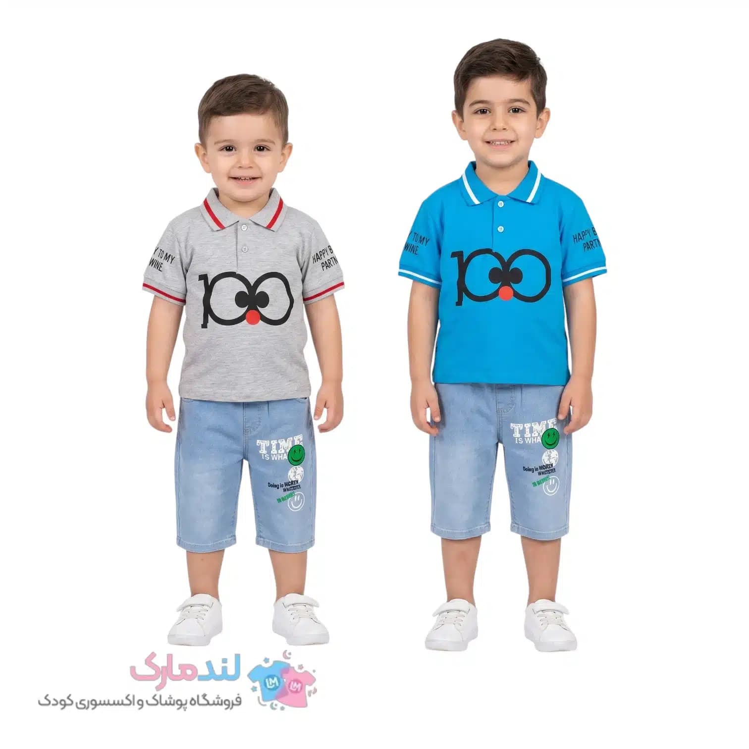 ست پولوشرت و شلوارک جین پسرانه طرح صورتک وارداتی ۱ تا ۵ سال — تصویر ۷