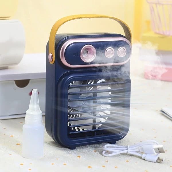Spray Fan SM878 پنکه مه پاش شارژی | مینی کولر پرتابل با دسته حمل — تصویر ۷