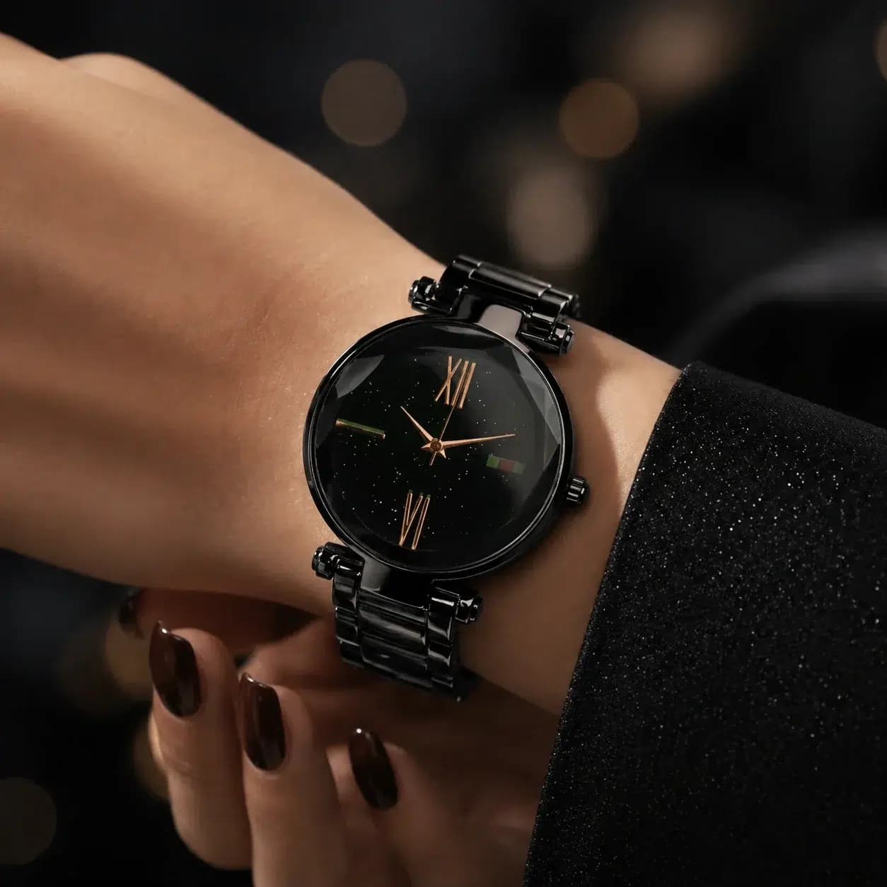 ساعت مچی زنانه گوچی GUCCI مشکی صفحه کهکشانی بند مشکی — تصویر ۸
