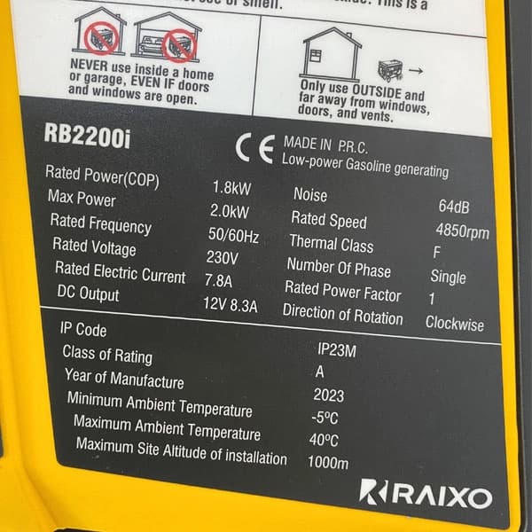 موتور برق راکسیو سایلنت 2 کیلووات مدل RB2200i — تصویر ۱۱