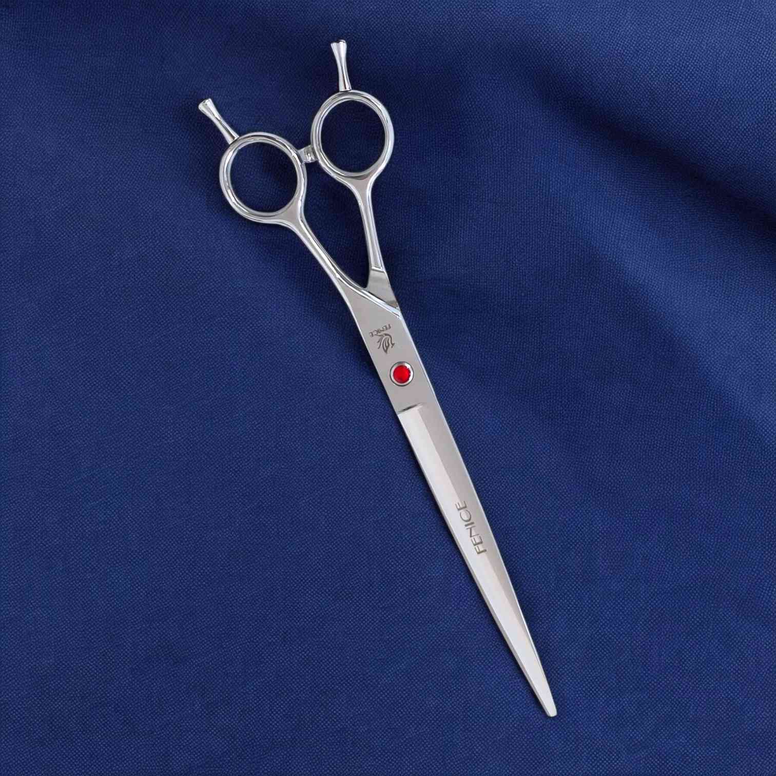 قیچی مدل کات صاف نگین قرمز 7.5 اینچی فنایس fenice — تصویر ۲