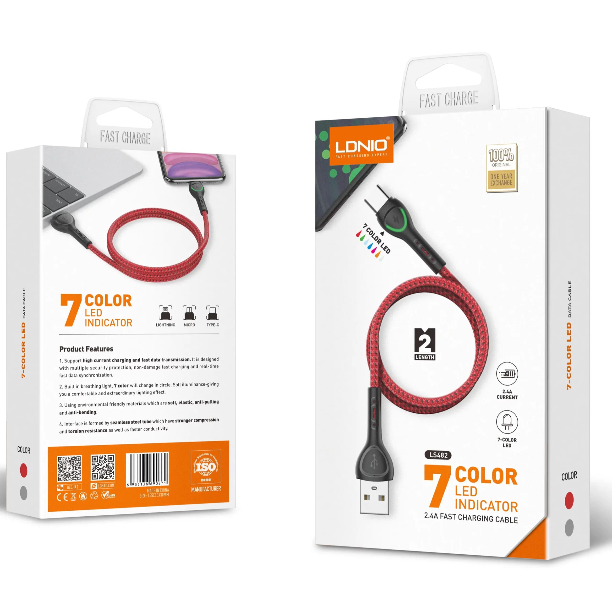 کابل شارژ 2.4 آمپر کنفی الدینیو IPHON مدل LS482 ( اورجینال ) — تصویر ۸