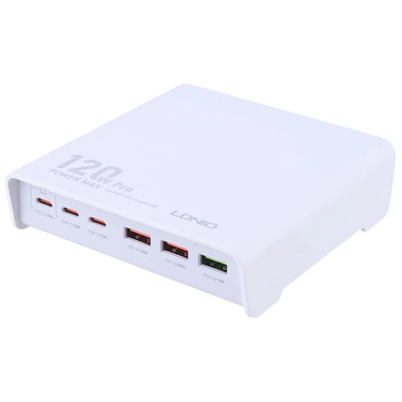 شارژر 6 پورت رومیزی فست 120W الدینیو مدل Q605 ( اورجینال )