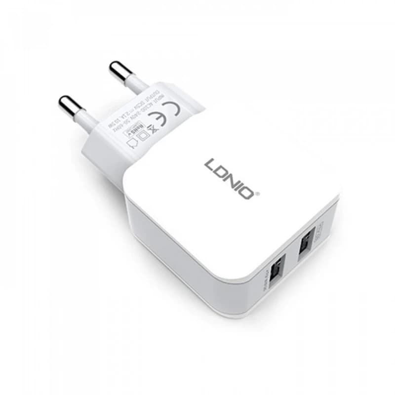 شارژر 2 پورت دیواری 2.4 آمپری الدینیو مدل A2202 ( اورجینال ) — تصویر ۲