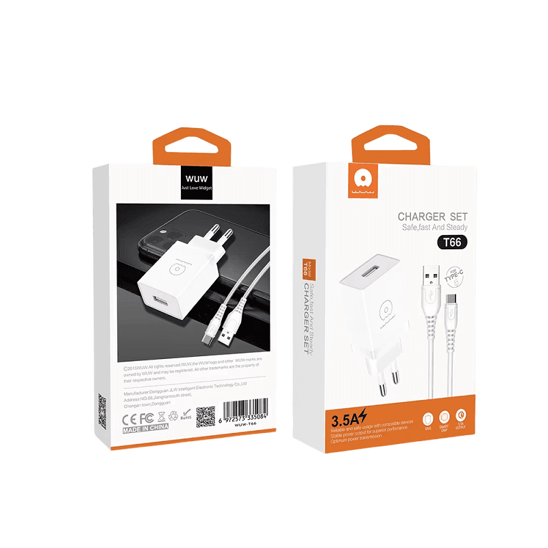 شارژر دبلیو یو دبلیو به همراه کابل تایپ سی مدل WUW T66 — تصویر ۴