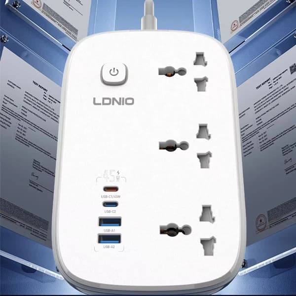 چند راهی برق و شارژر الدینیو مدل LDNIO SC6 دارای 4 پورت USB با گارانتی 6 ماهه شرکتی — تصویر ۳
