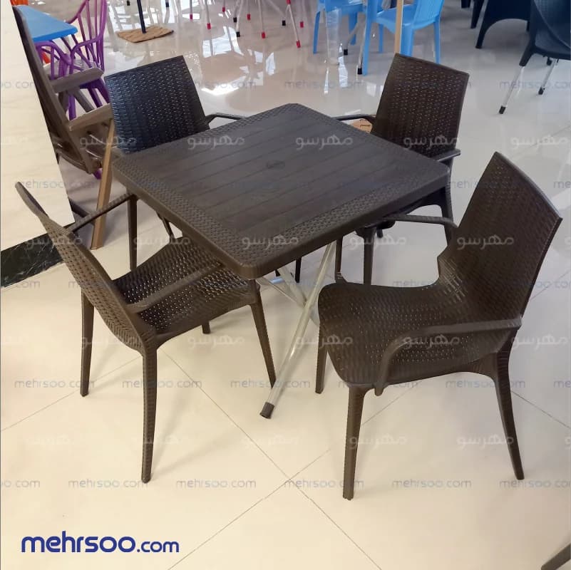 میز تاشو و صندلی پلیمری حصیری (4 نفره) — تصویر ۸