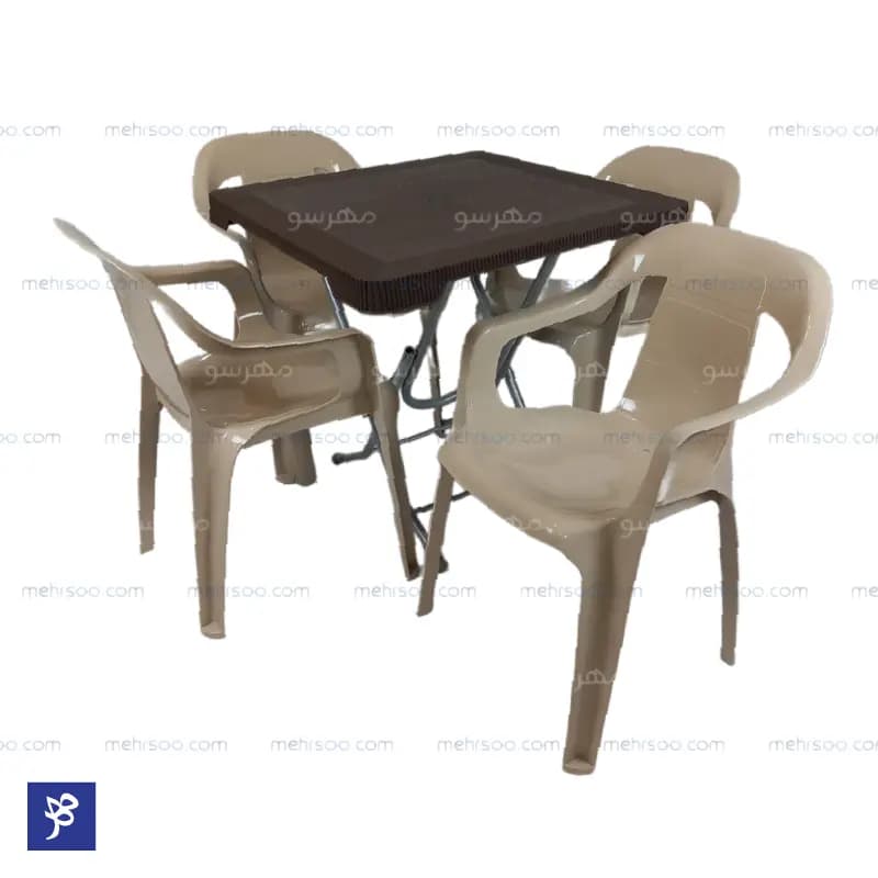 ست چهارنفره صندلی پلیمری + میز حصیری تاشو — تصویر ۲
