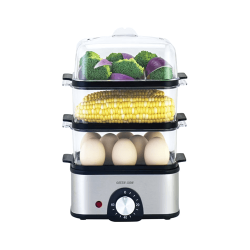 تخم‌مرغ‌پز و بخارپز سبزیجات Green Lion 3-Tier Egg Cooker & Steamer با ظرفیت ۱۶ عدد تخم‌مرغ – طوسی