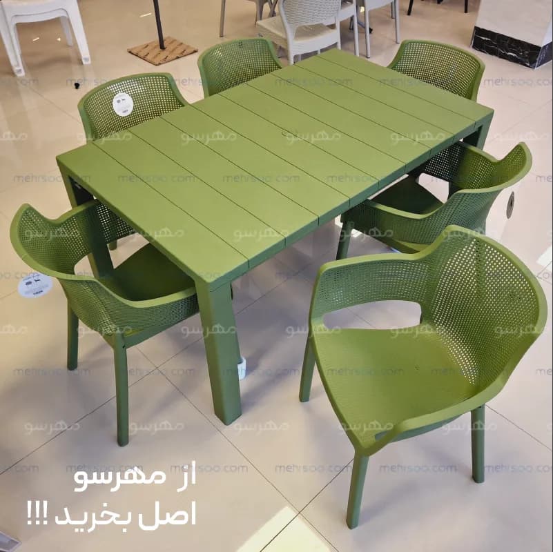 ست میز و صندلی پلاستیکی 6 نفره تالینا با میز طرح چوب — تصویر ۷