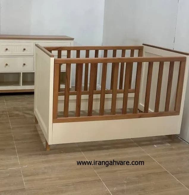 تخت کودک کنار مادر با نرده های مستطیلی—مدل ملورین — تصویر ۲