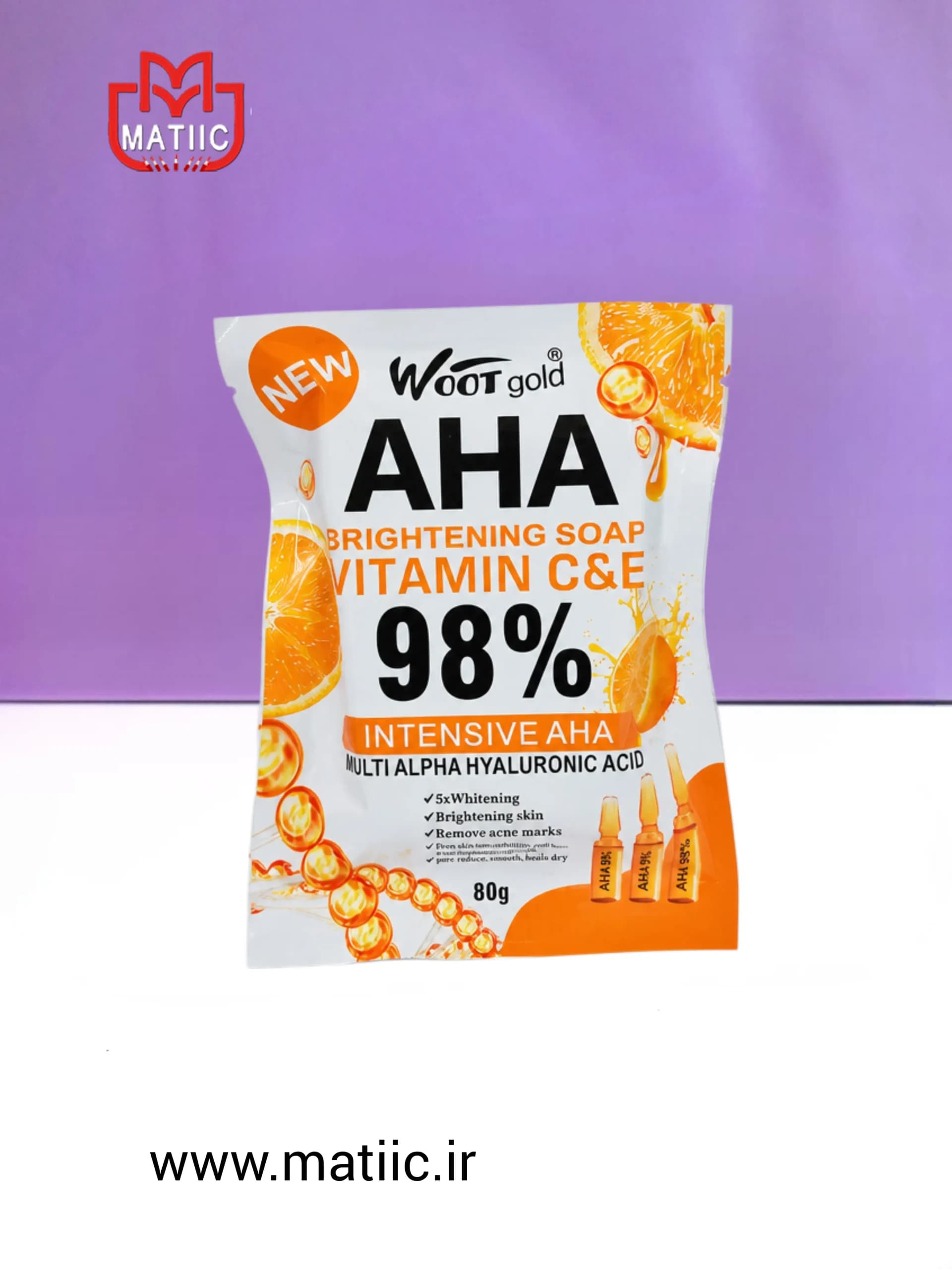 صابون روشن‌کننده AHA حاوی ویتامین C&E برند Woot Gold وزن 80 گرم — تصویر ۲