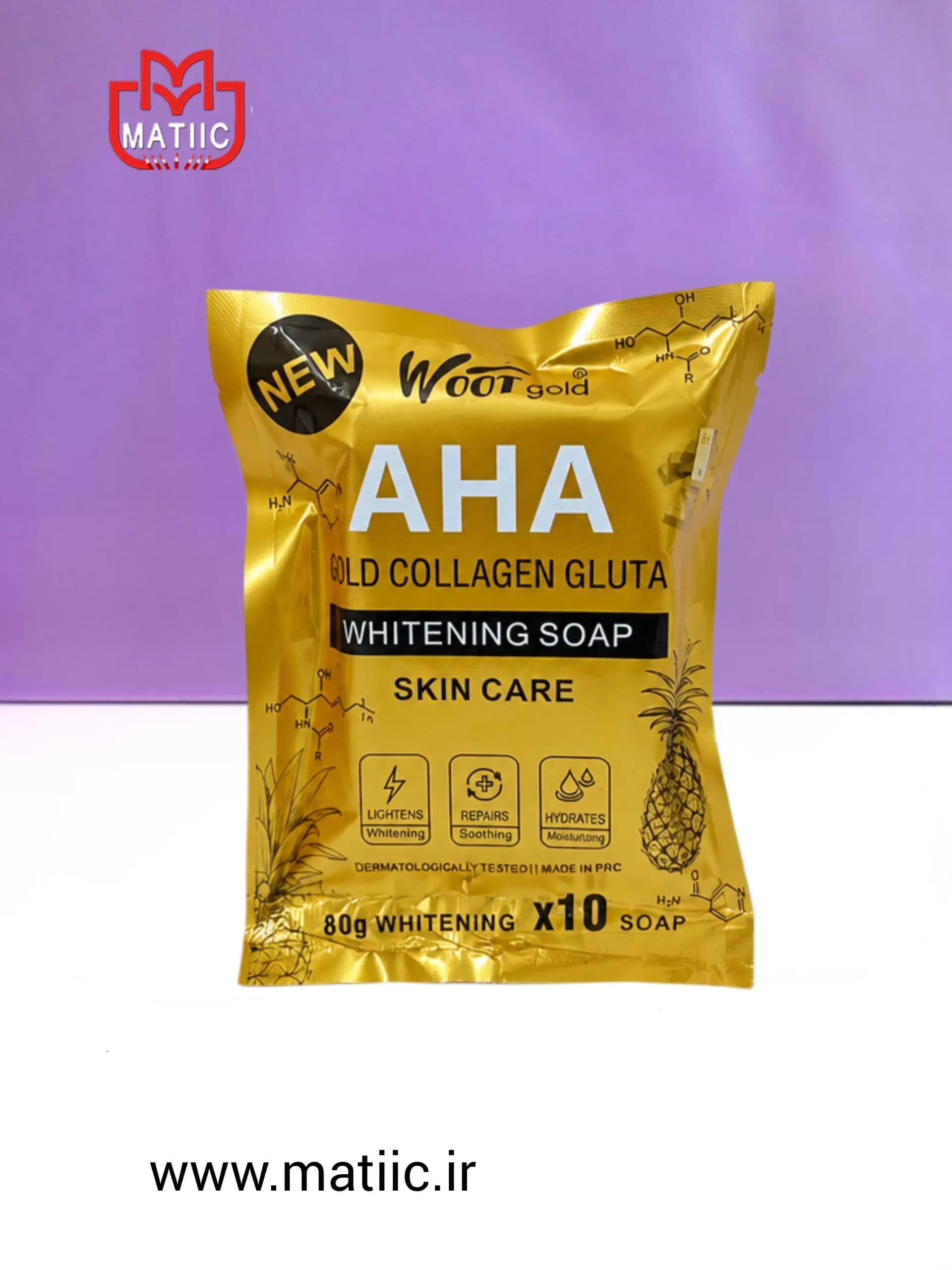 صابون سفید کننده قوی AHA حاوی گلد کلاژن گلوتا برند Woot Gold وزن 80 گرم