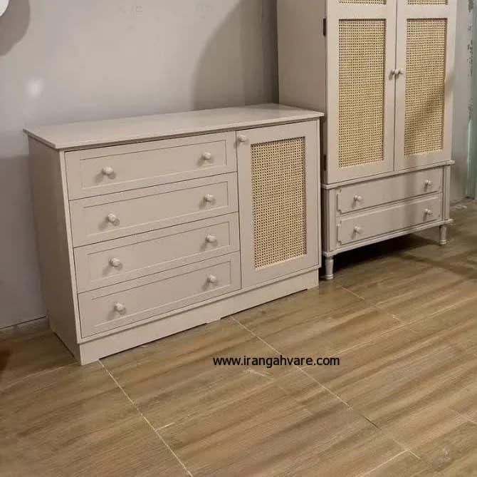 کنسول دراور چهار کشو حصیری چوبی — تصویر ۸