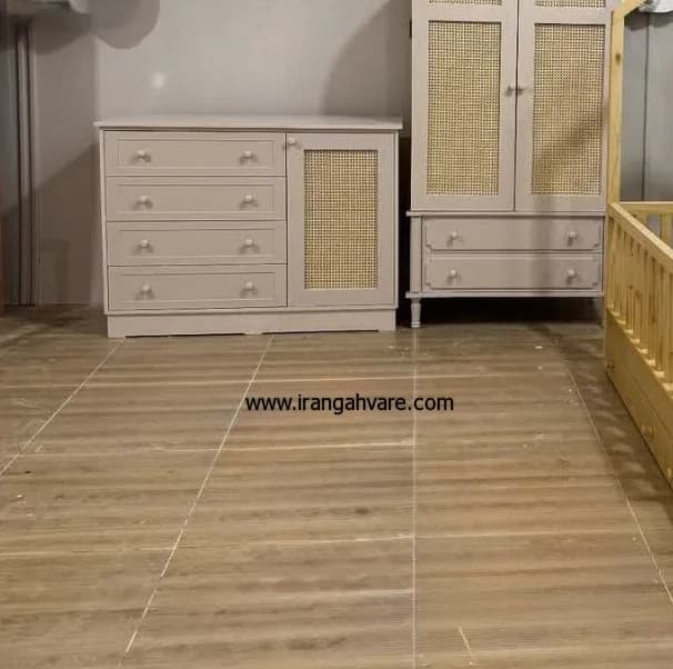 کنسول دراور چهار کشو حصیری چوبی — تصویر ۷