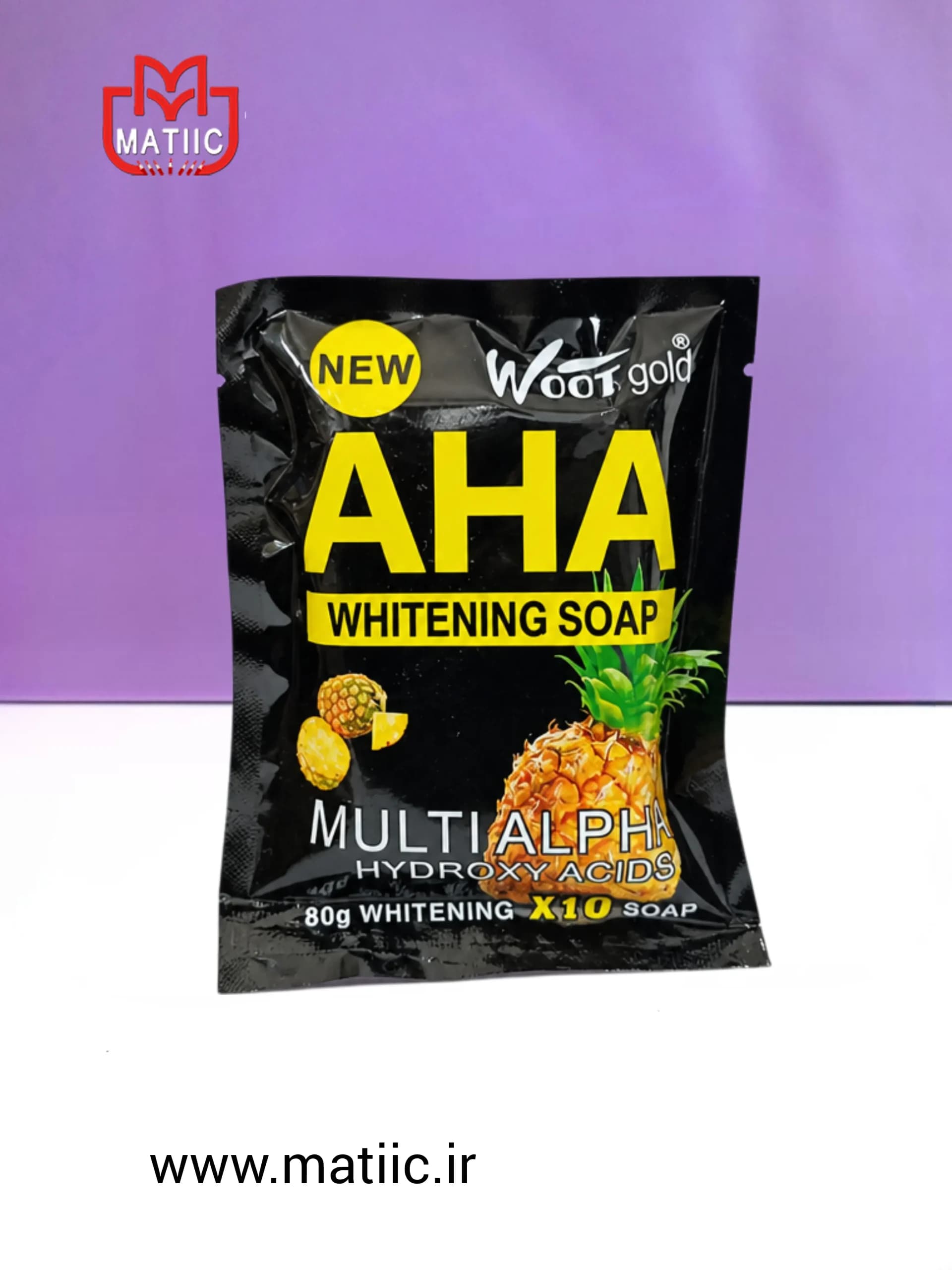 صابون AHA روشن کننده و ضدلک مدل Multi Alpha Hydroxy برند Woot Gold حجم 80 گرم — تصویر ۲
