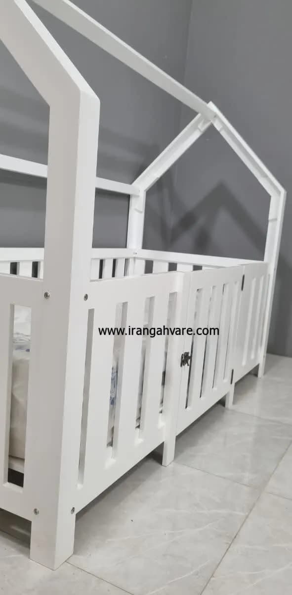 تخت کلبه‌ای چوبی مونته‌سوری با نرده مستطیلی | تخت ایمن نوزاد، کودک و نوجوان ایران گهواره — تصویر ۱۲