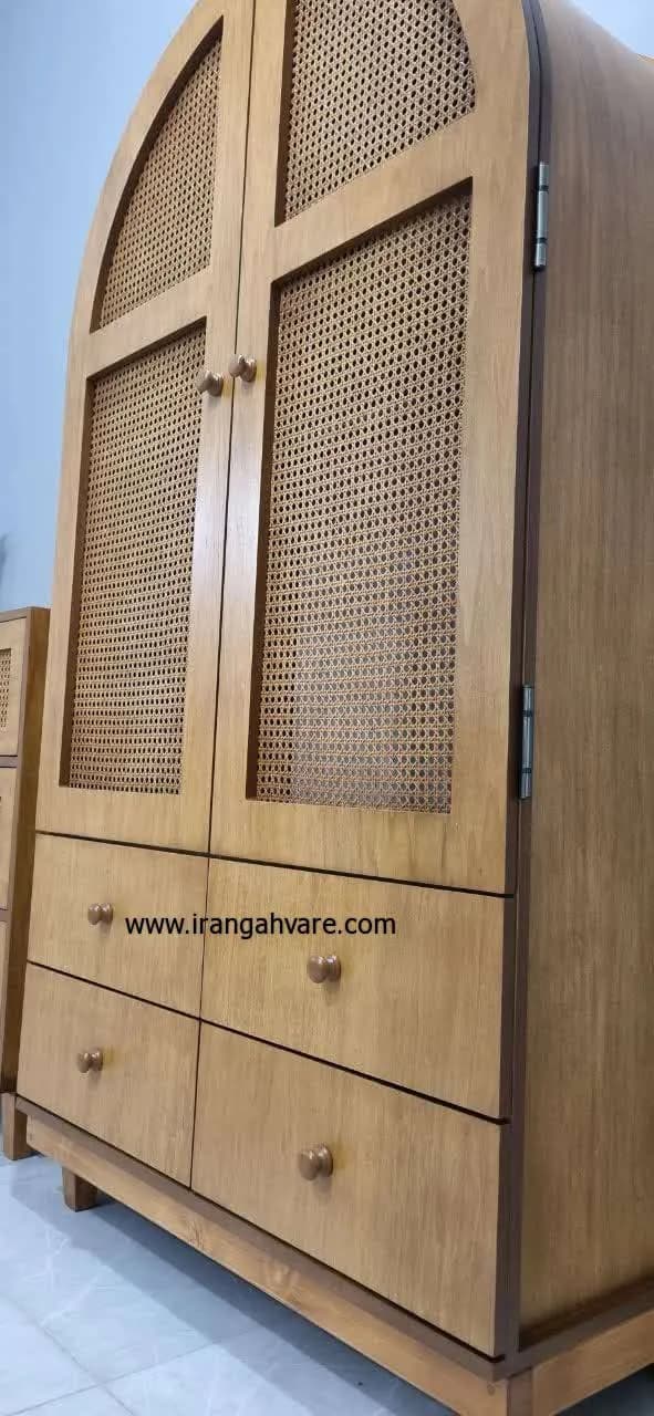 ست سرویس خواب حصیری طبیعی | کمد گنبدی ۴ کشو و دراور ۶ کشو — تصویر ۳