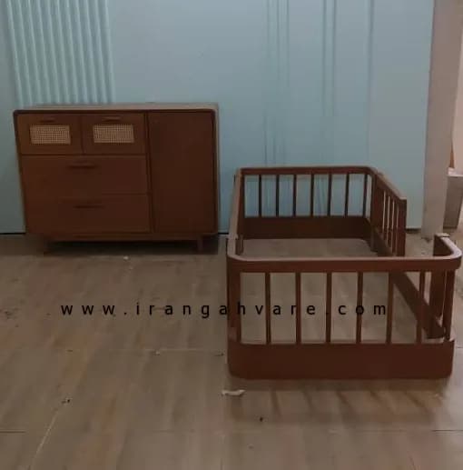 ست دو تيكه تخت مونته سورى منحنى و دراور چوب و حصير — تصویر ۹