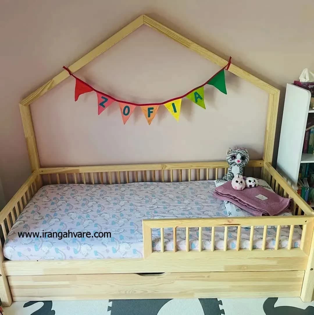 تخت طرح كلبه كد B تمام چوب همراه با تخت مهمان — تصویر ۳