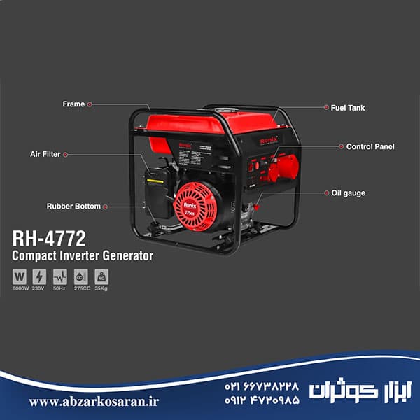ژنراتور اینورتر کامپکت 6000 وات رونیکس Ronix مدل RH-4772 — تصویر ۲