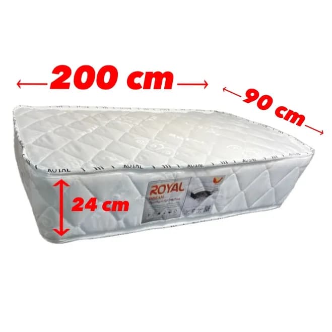 تشک یک نفره طبی فنری رویال مدل پرک ابعاد 90*200 سانتی متر با ضخامت 24 سانت و 60 ماه ضمانت
