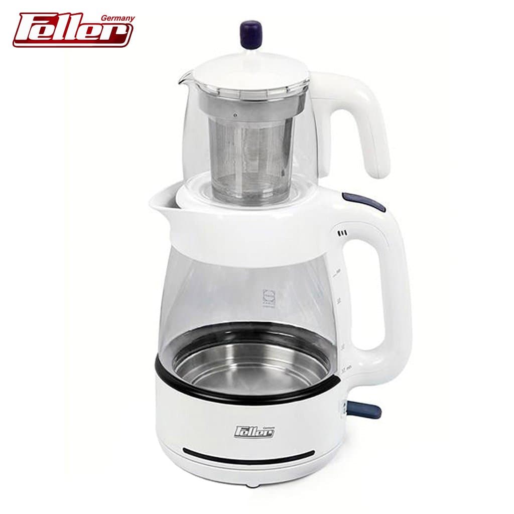 چای ساز فلر TS070 سفید 2.5 لیتری با قوری شیشه ای