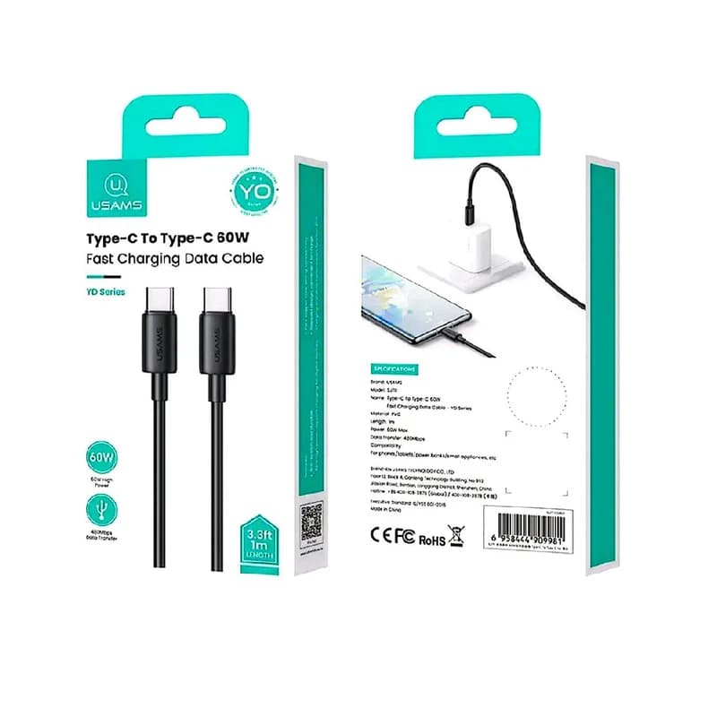 کابل شارژ TYPE-C به TYPE-C یوسمز مدل SJ711 طول 1 متر — تصویر ۲