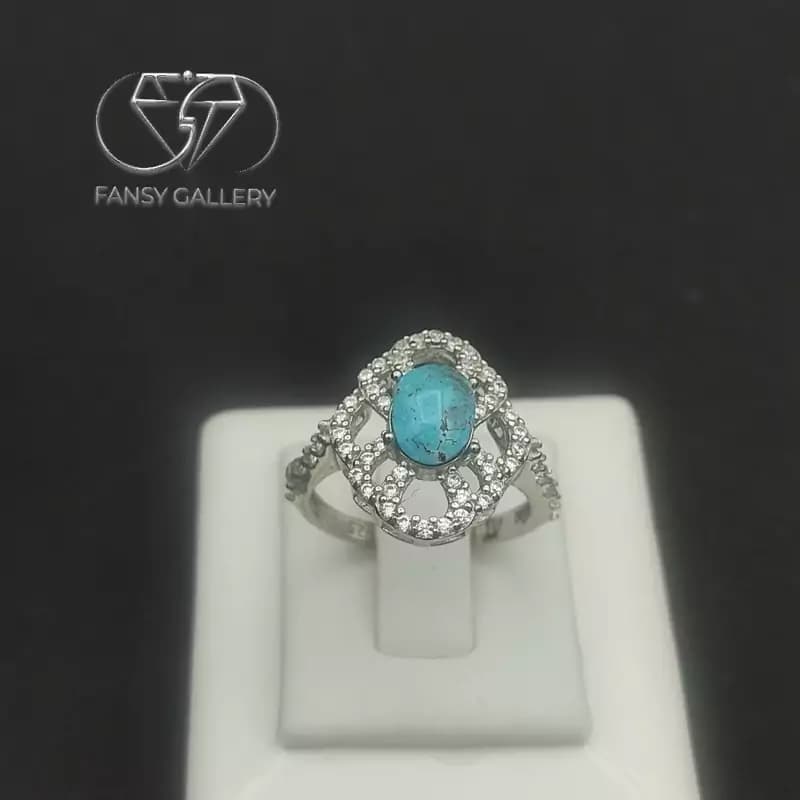 انگشتر نقره با نگین فیروزه نیشابوری کد435 — تصویر ۲