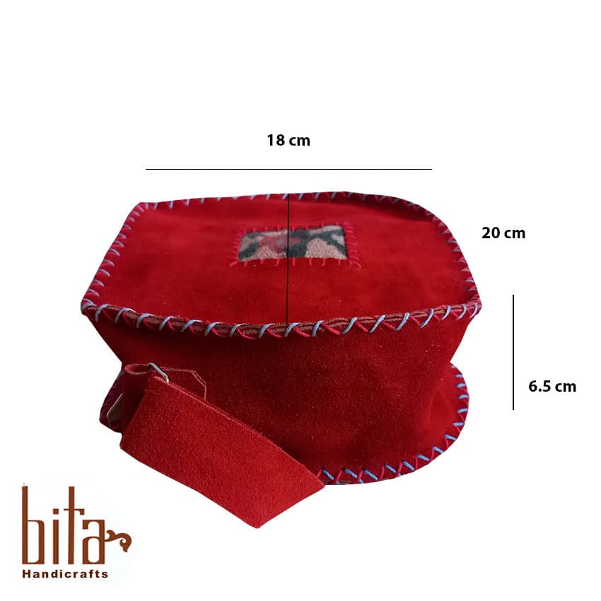 کیف دوشی چرم اشبالت قرمز گلیمی — تصویر ۶