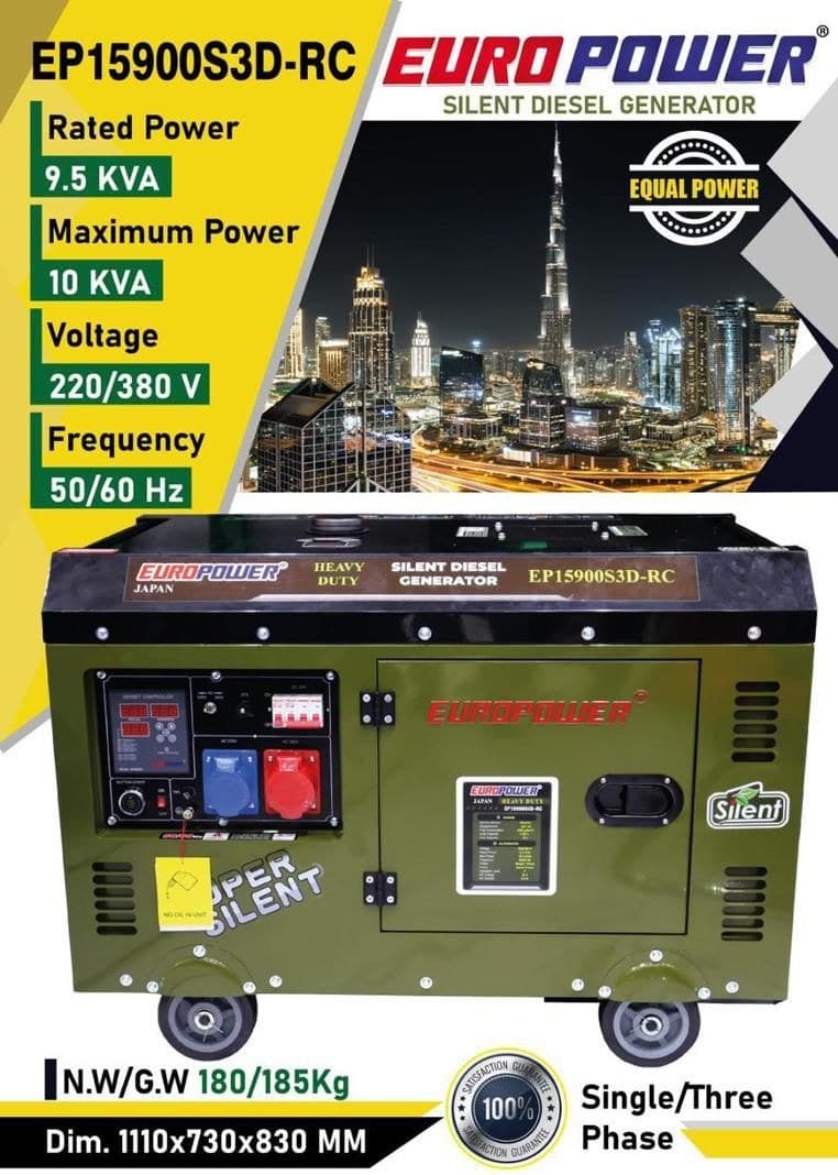 موتور برق ۱۰ کیلووات دیزلی سایلنت سه فاز ریموت استارت یورو پاور مدل EP15900 S3D-RC — تصویر ۳