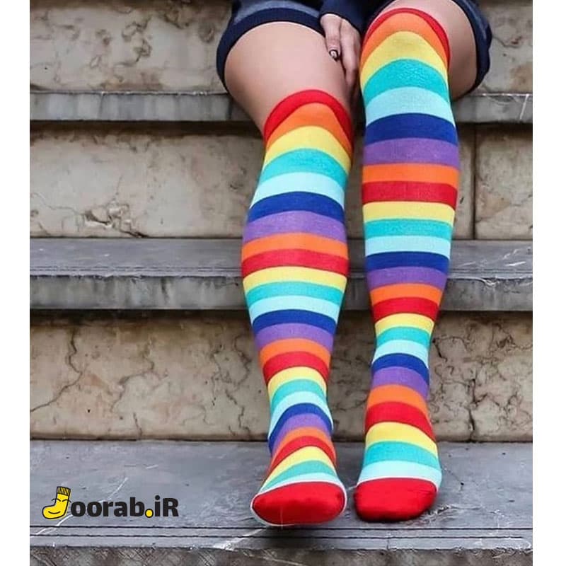 جوراب بالا زانو زنانه رنگین کمونی — تصویر ۳