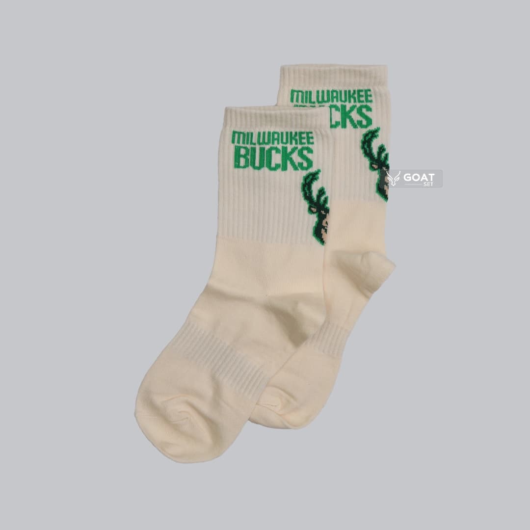 جوراب بسکتبالی ساق بلند Milwaukee Bucks کرم/سبز – اسپرت و استایل