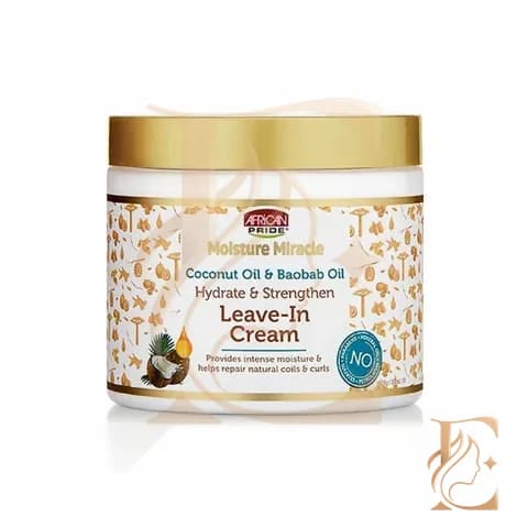 کرم نرم کننده بعد از حمام تقویتی و آبرسان روغن نارگیل و بائوباب افریکن پراید(African Pride Moisture Miracle Coconut Oil & Baobab Oil Leave-In Cream)