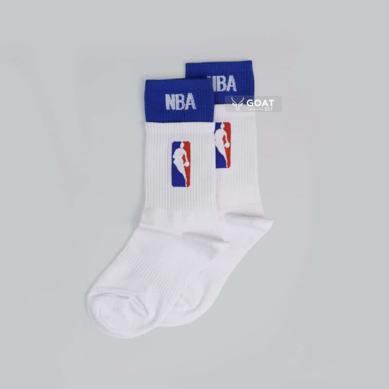 جوراب ساق بلند بسکتبالی NBA سفید آبی | دو تیکه