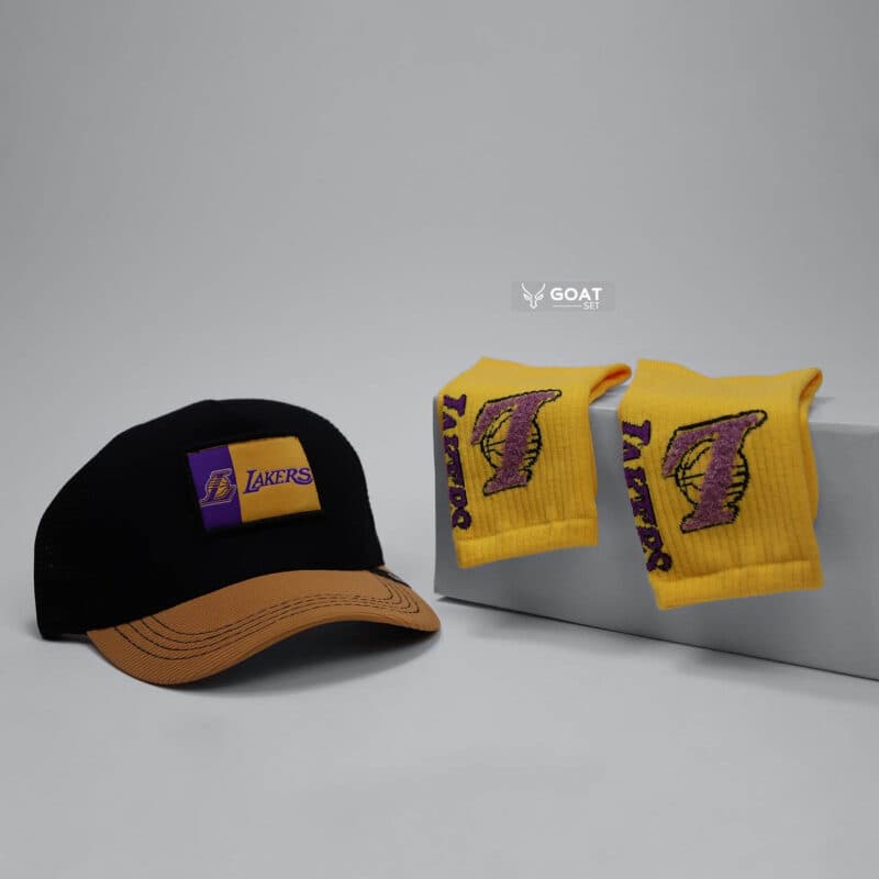 ست کلاه کپ و جوراب ساق بلند زرد lakers | 11