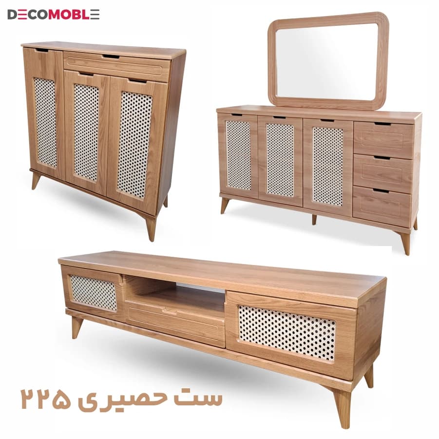 ست کنسول و میز تلویزیون و جاکفشی حصیری کد 225