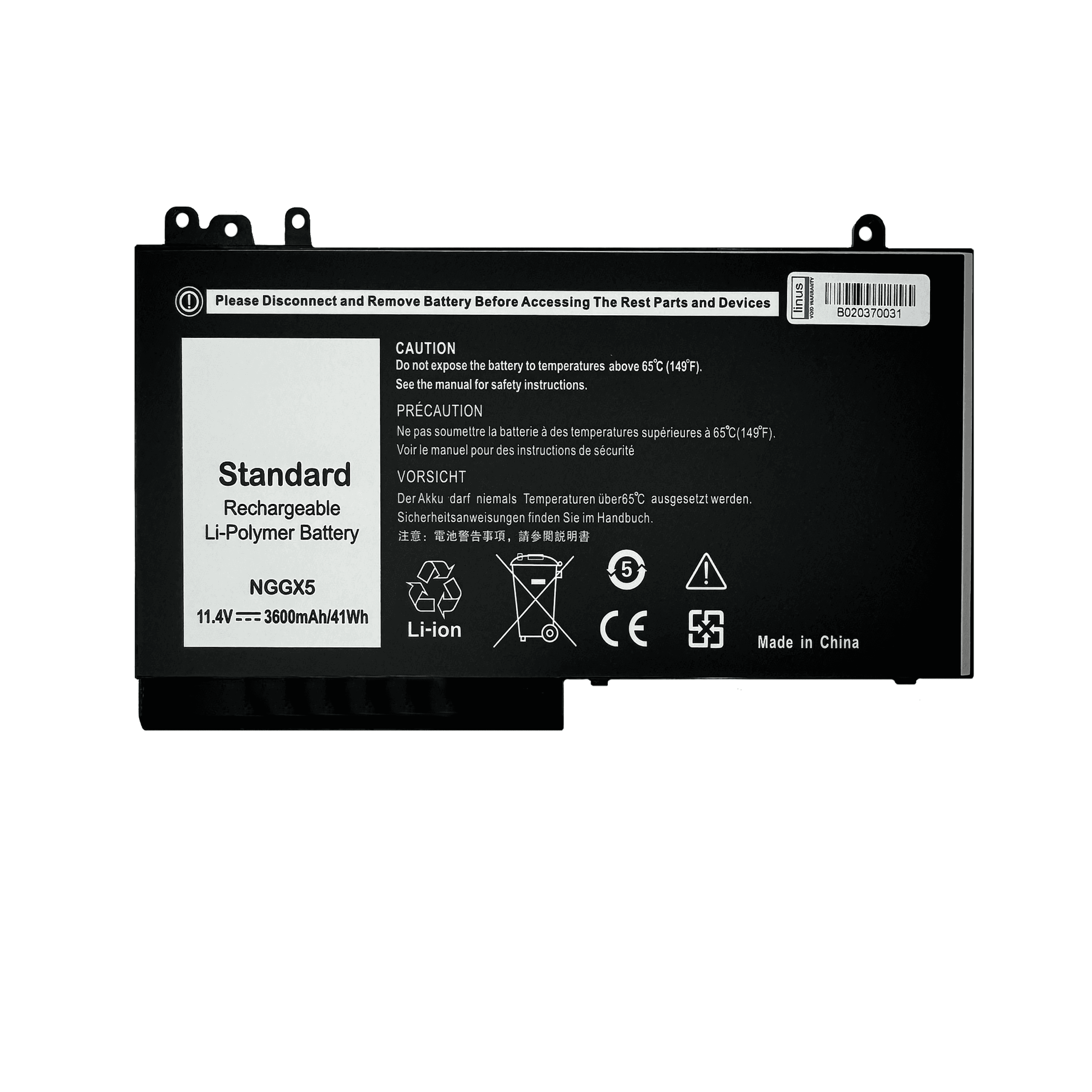 باتري لپ تاپ دل DELL / NGGX5 / 3600mAh سازگار با E5270 — تصویر ۲