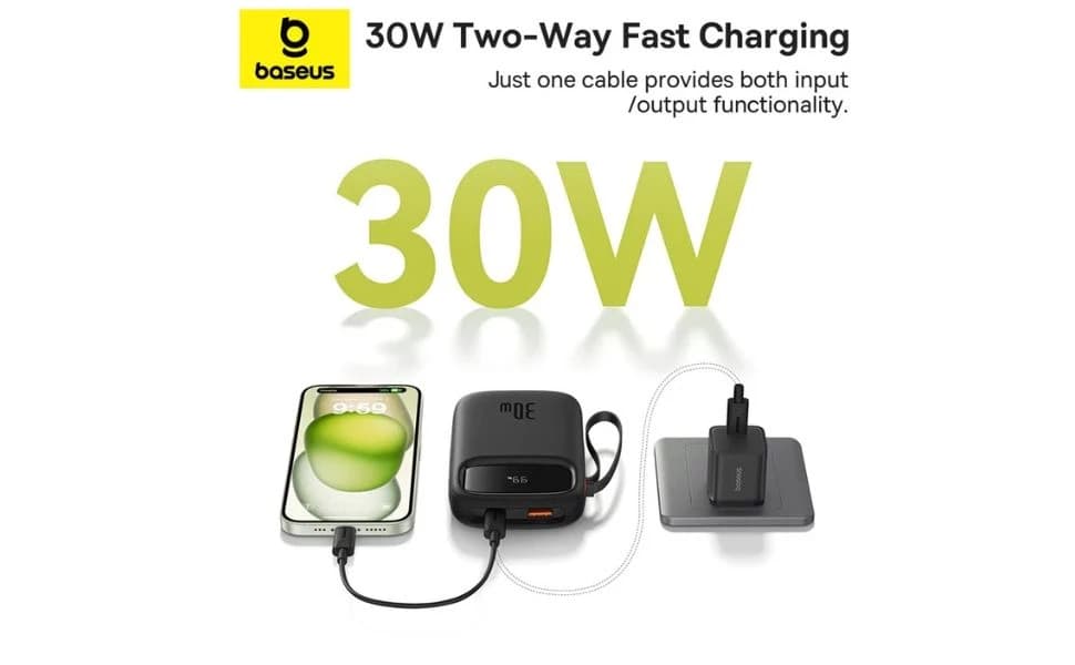 پاور بانک باسئوس با قابلیت صفحه دیجیتال مدل Baseus Qpow 2 30W مشکی — تصویر ۱۱