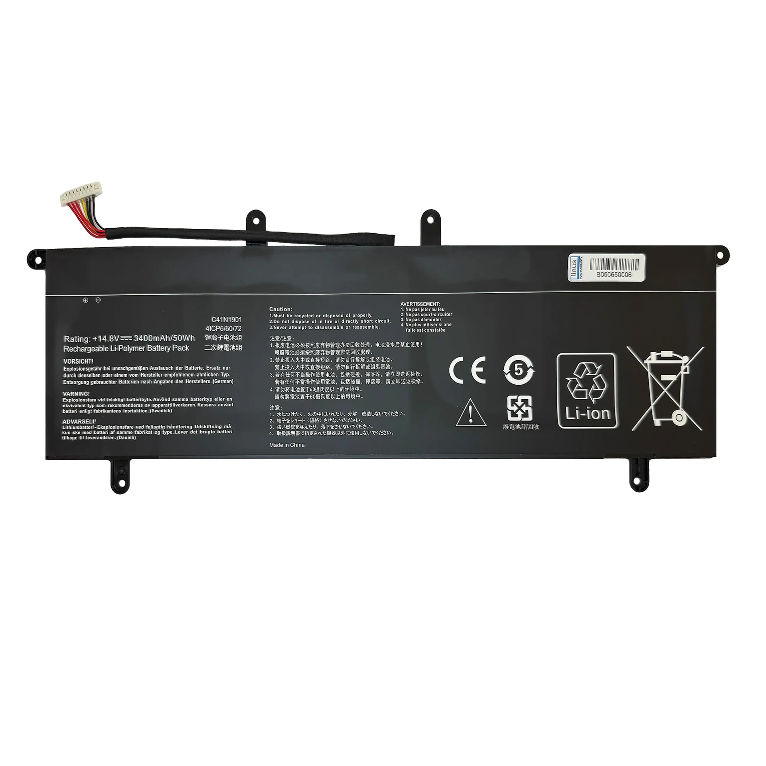 باتري لپ تاپ ایسوس ASUS / C41N1901 / 3400mAh سازگار با ZenBook UX481 — تصویر ۲