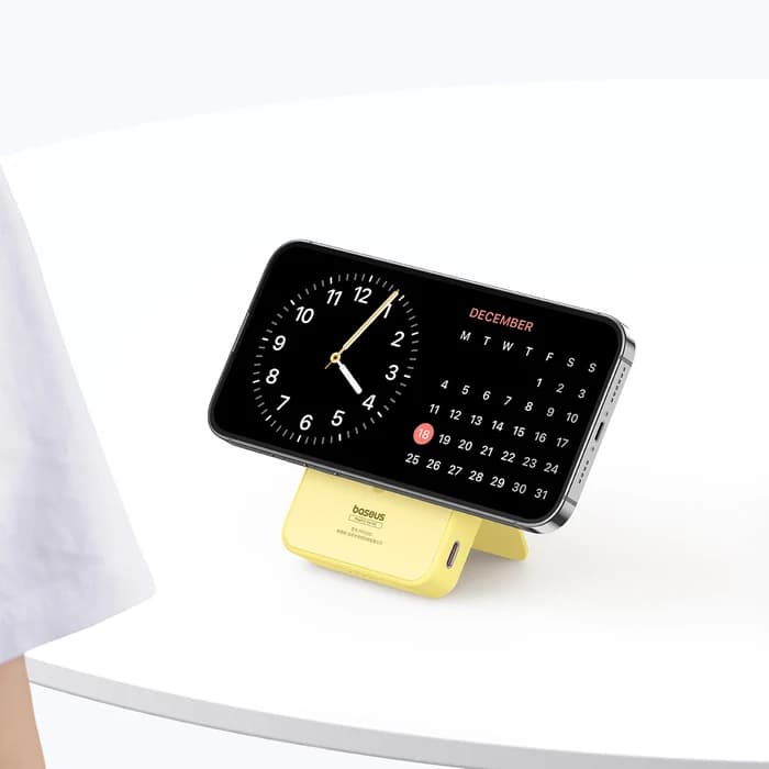 پاور بانک باسئوس با قابلیت وایرلس شارژر مدل Baseus MagPro Magnetic Bracket 20W زرد — تصویر ۷