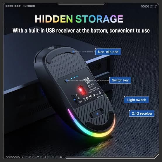 ماوس گیمینگ بی سیم اونیکوما مدل Onikuma CW935 RGB مشکی — تصویر ۶